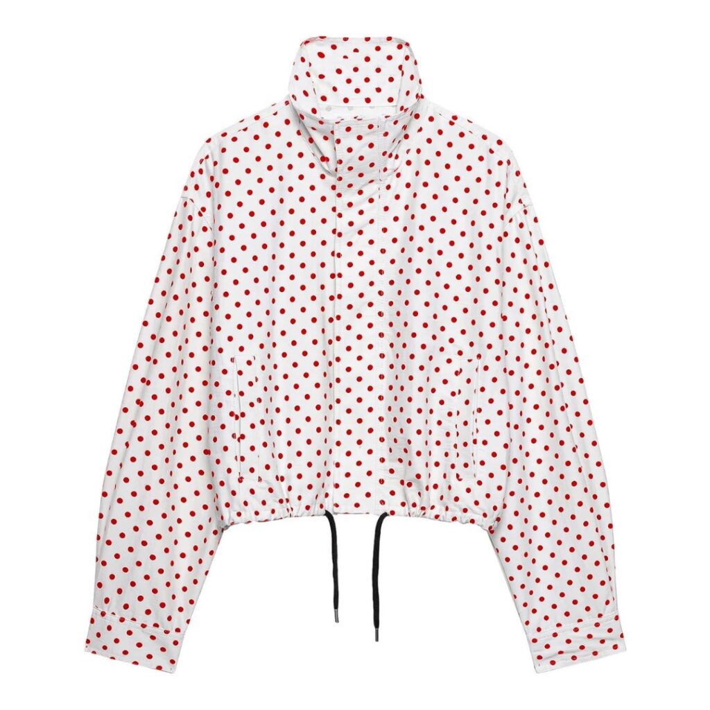 Women Polka Dot Jacket Stand Collar Cropped Jackets 