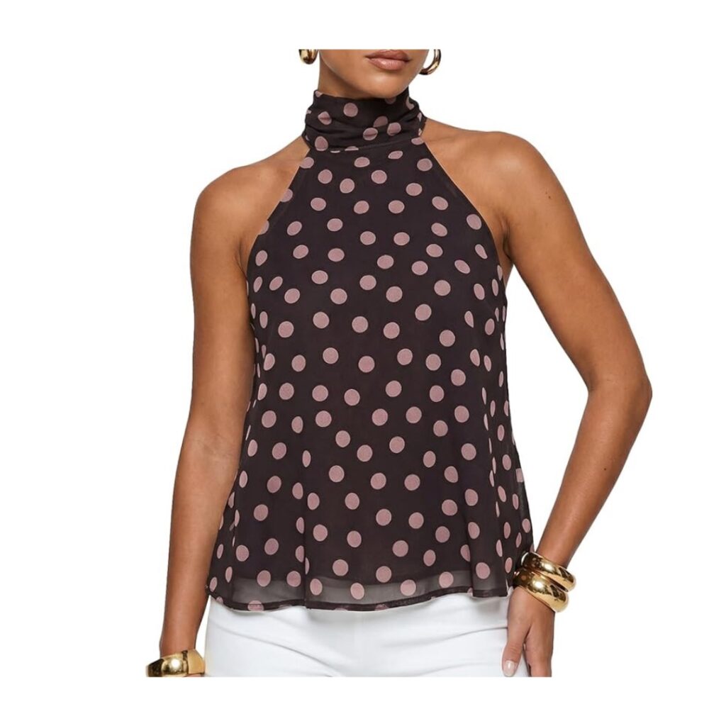 Women Cute Polka Dot Mesh Halter Tops 